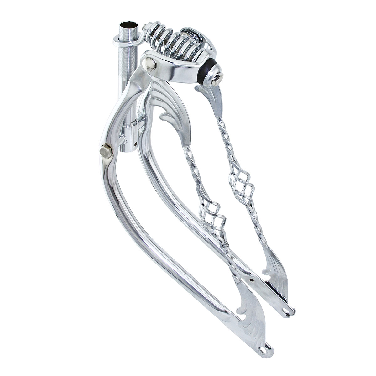 20 Lowrider Bent Spring Fork 1 Inch W/Twisted Wing Cage Bars Chrome.